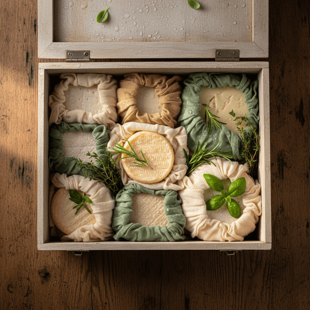 Caisse isotherme ouverte avec fromages fermiers, prête pour la livraison