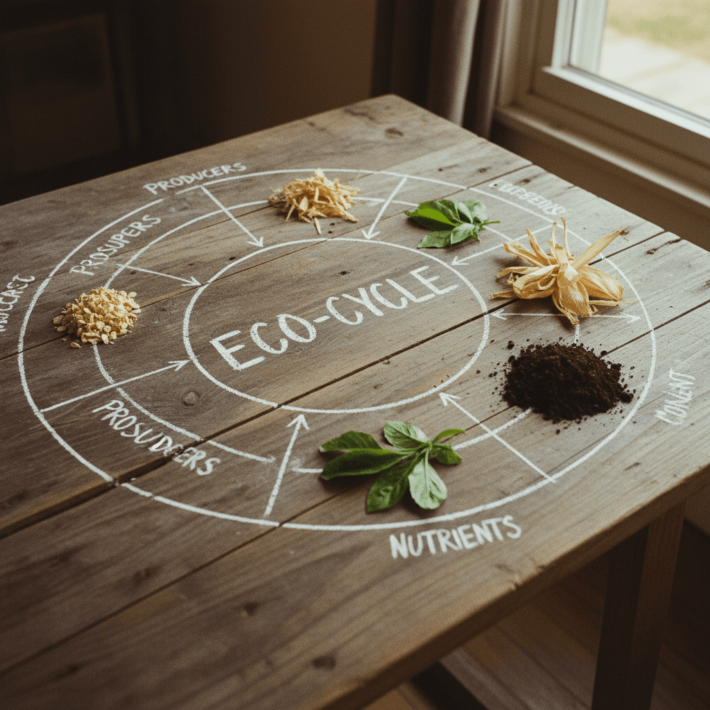 Schéma de boucle circulaire sur table en bois