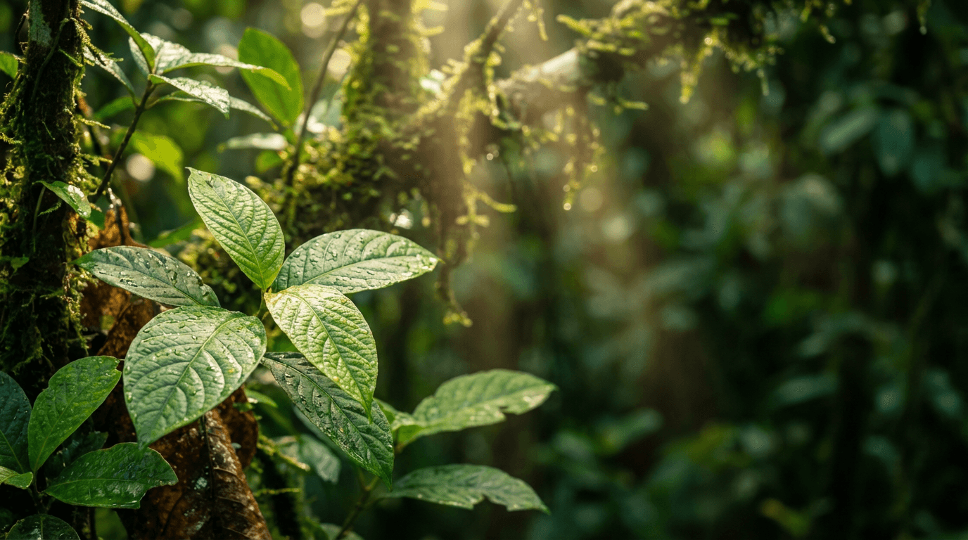 Young shoots growing from dark, rich soil in an agroforestry plot near Châteaudun, with morning dew on leaves.