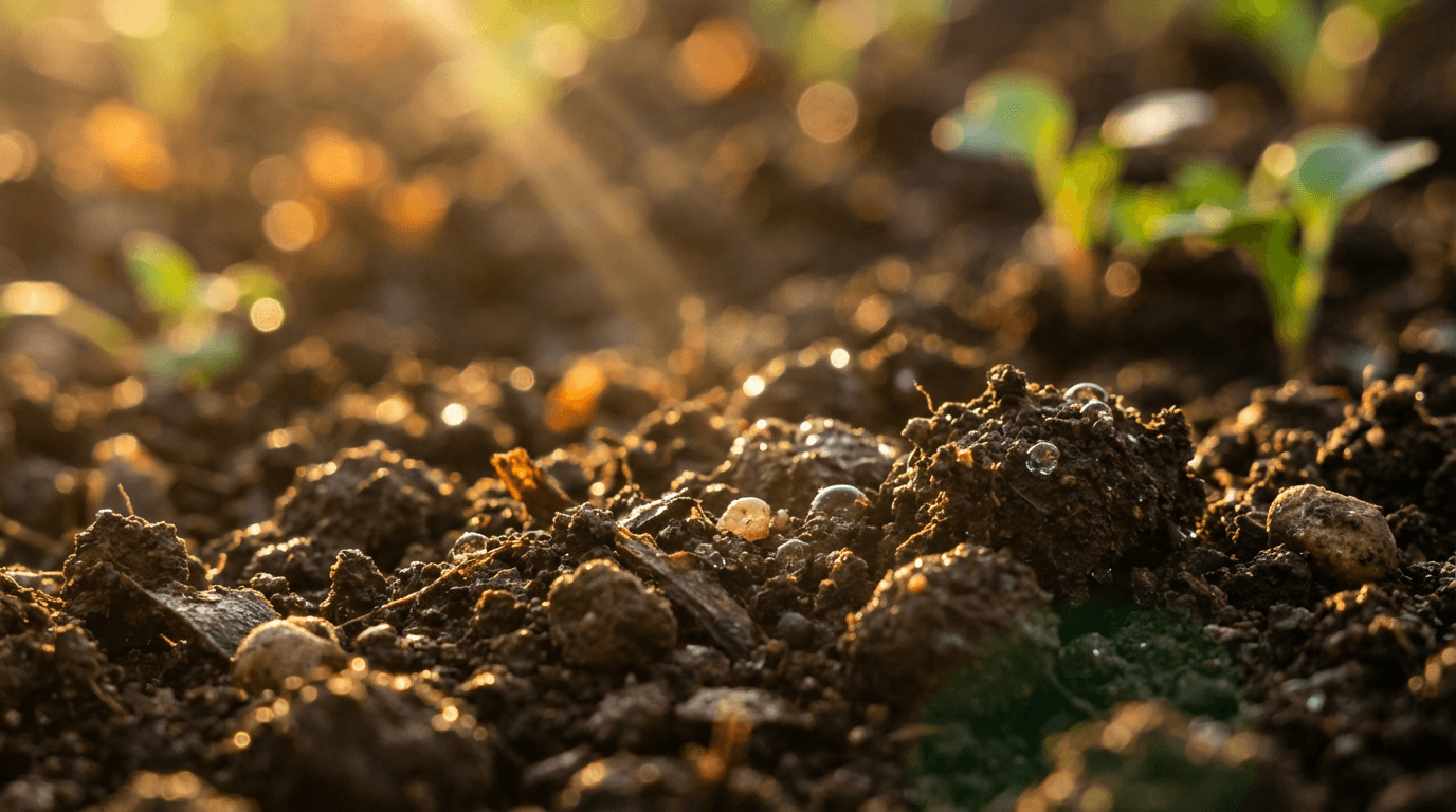 Logo Nubiyan Nurseries avec baobab, champignons et plantes sur un fond circulaire aux tons chauds.
