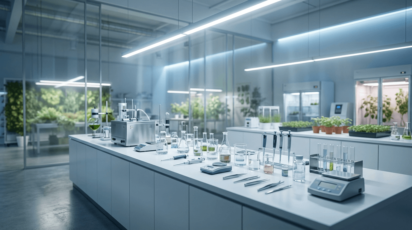 Mains tenant un mélange de terre et de matière végétale dans un laboratoire artisanal