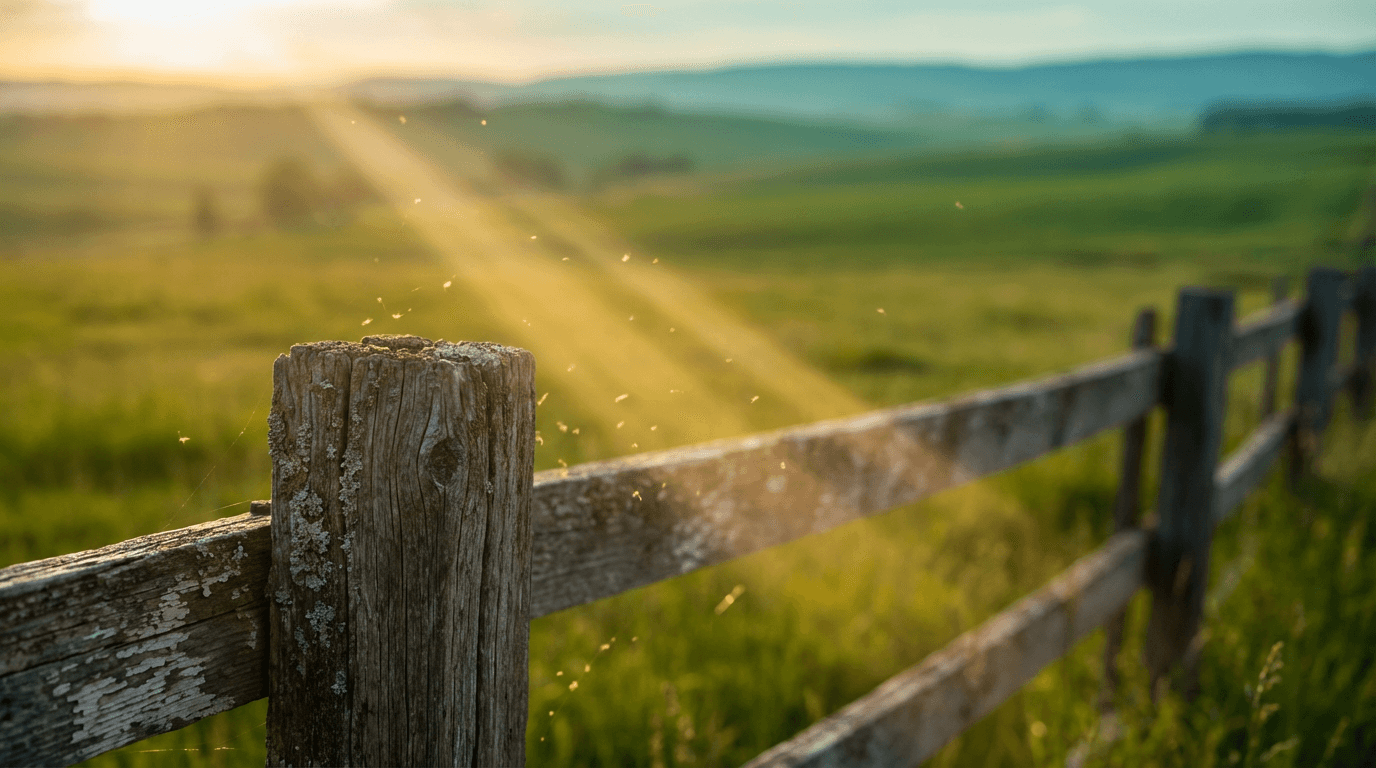 Main tenant du compost au premier plan dans une parcelle agroforestière au soleil levant