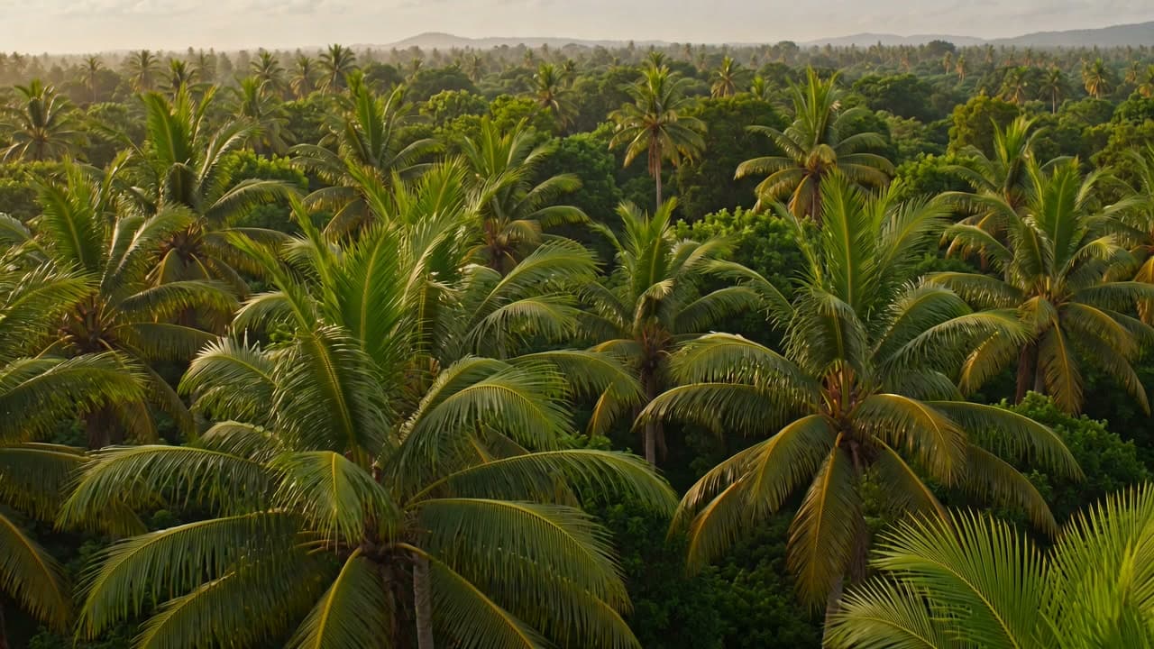 Paysage agroforestier à l'aube, jeune plantation d'arbres et cultures de couverture